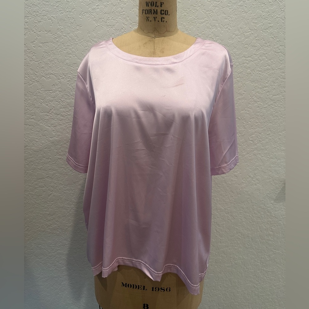 Insight Light Pink Satin Short Sleeve Top